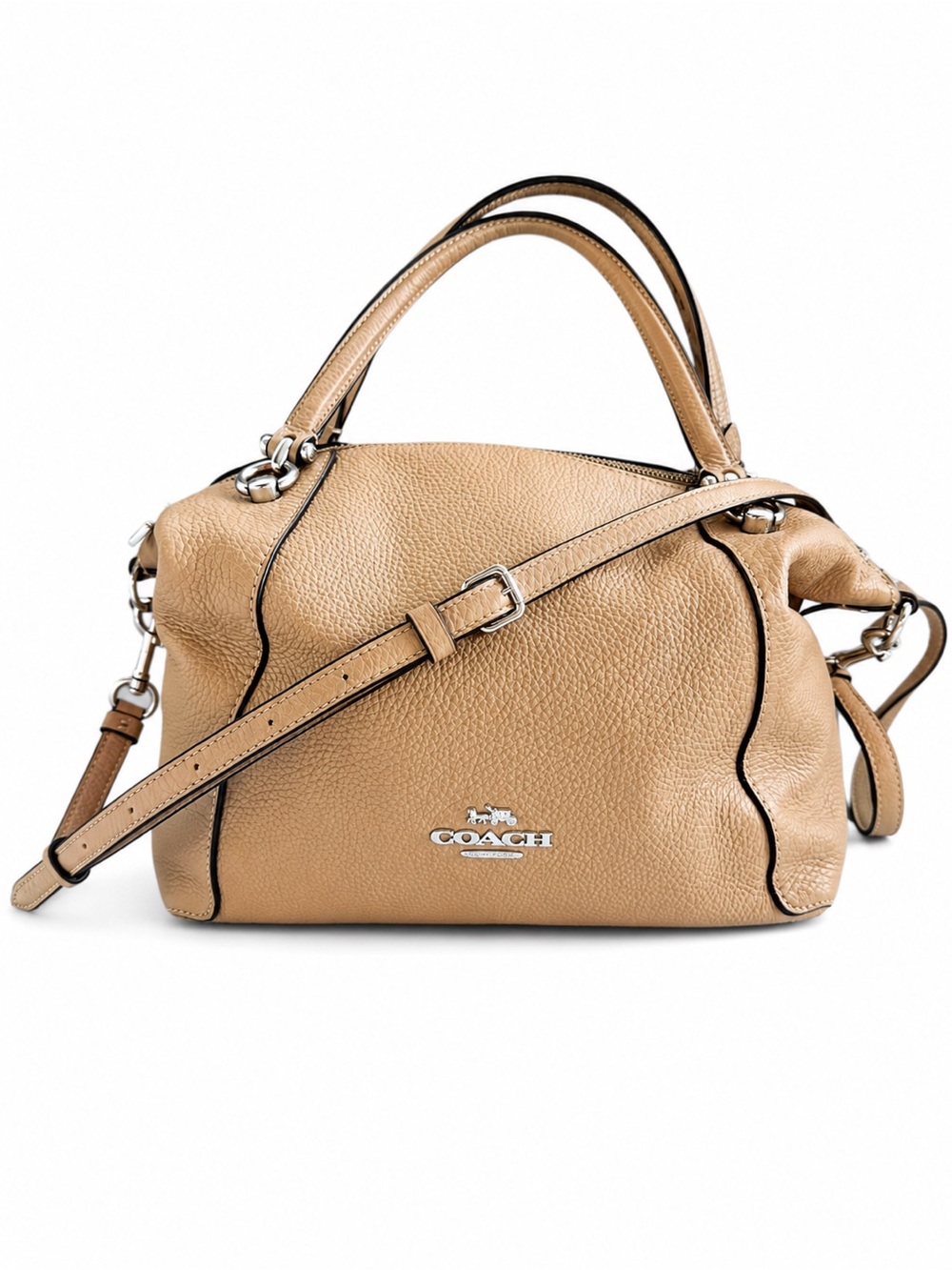 COACH Kacey Satchel Taupe Pebble Leather with adjustable crossbody c6229